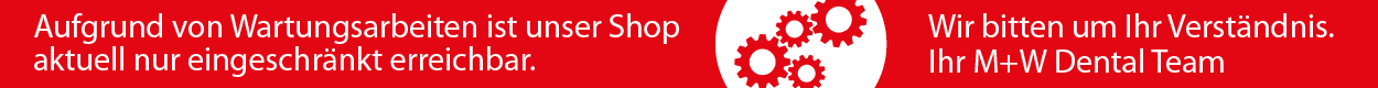 Aufgrund von Wartungsarbeiten ist unser Shop aktuell nur eingeschränkt erreichbar. Wir bitte um Ihr Verständnis. Ihr M+W Dental-Team.