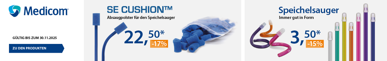 Medicom Angebot: SE Cushion -17% & Speichelsauger -15% - gültig bis zum 30.11.2025