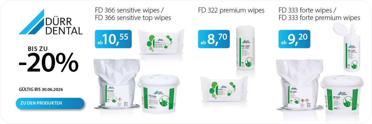 Dürr Dental Aktion Das Beste Flächen-Fokus, 20% sparen auf FD 333, FD 322, FD 366 Wisch- und Desinfektionstücher - gültig bis zum 30.06.2026!