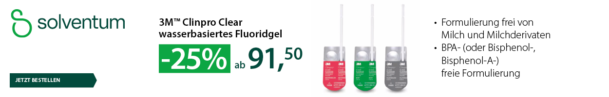 Solventum - 3M™ Clinpro™ Clear Fluorid bis zu 25% sparen! Gültig bis 30.12.2025