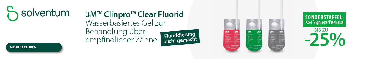 Solventum - 3M™ Clinpro™ Clear Fluorid bis zu 25% sparen! Gültig bis 30.06.2026