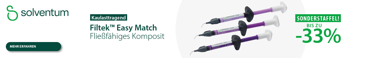 Solventum™ Filtek™ Easy Match Fließfähiges Komposit - Kaulasttragend - sparen Sie mit unserer Sonderstaffel innerhalb einer Preisklasse bis zu 33%* bis 30.06.2026!