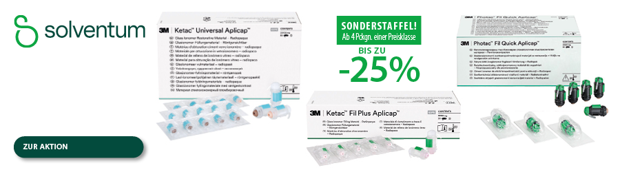 Solventum Aktion sparen sie bis zu 25% ab 4 Packungen einer Preisklasse! Ketac Universal, Photac Fil Quick, Ketac Fil Plus und viele mehr! Gültig bis 30.06.2026!