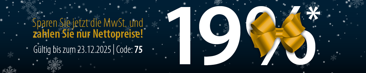 Jetzt die MwSt. auf das gesamte Sortiment - Ihr Rabattcode
