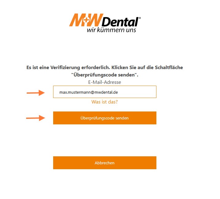 Kennwort vergessen: Email-Adresse eingeben und Code senden